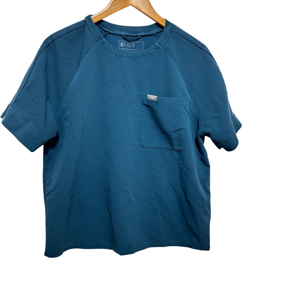 Figs Women Minimalist Professional Scrub Top S Teal Technical Collection Pocket